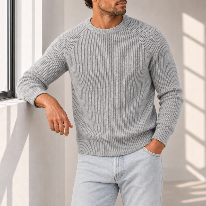 Perugia Fisherman Rib Knit Sweater in Grey