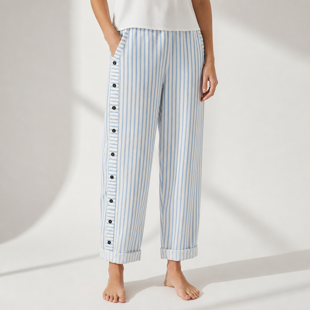 Pollensa Striped Button Wide-Leg Pants in Blue