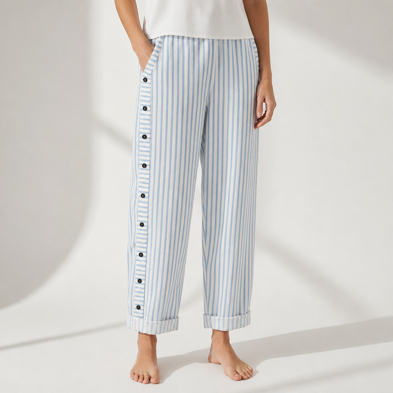 Pollensa Striped Button Wide-Leg Pants in Blue
