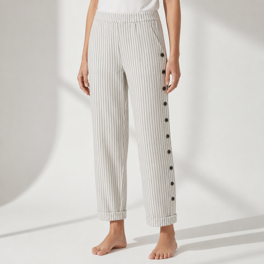 Pollensa Striped Button Wide-Leg Pants in Grey