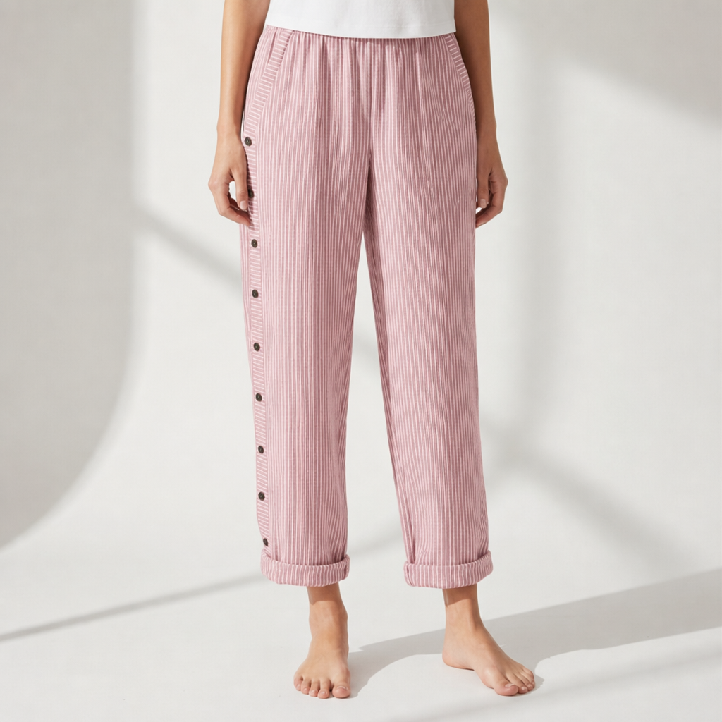 Pollensa Striped Button Wide-Leg Pants in Pink