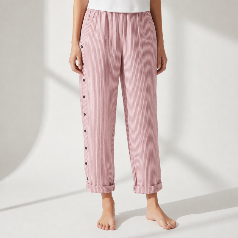 Pollensa Striped Button Wide-Leg Pants in Pink