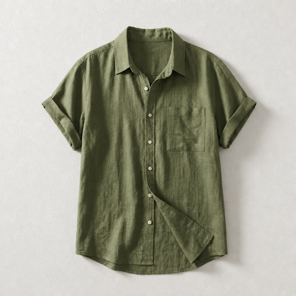 Porec Linen Button-Up Shirt in Green