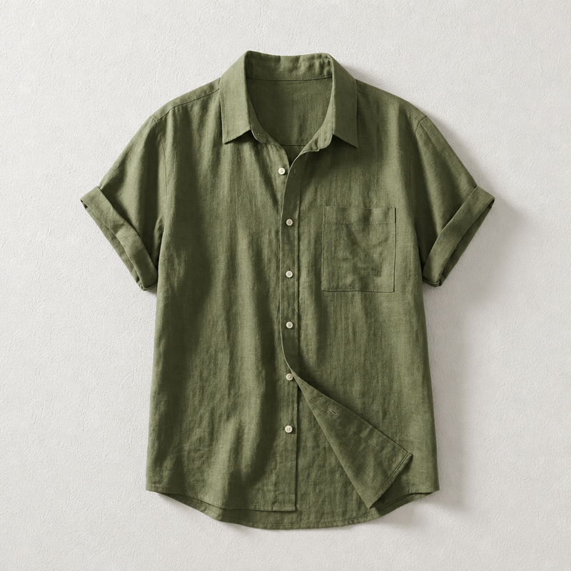 Porec Linen Button-Up Shirt in Green