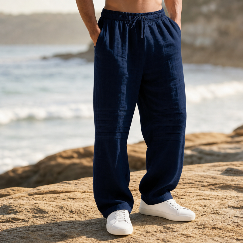Poros Relaxed Linen Drawstring Pants in Navy