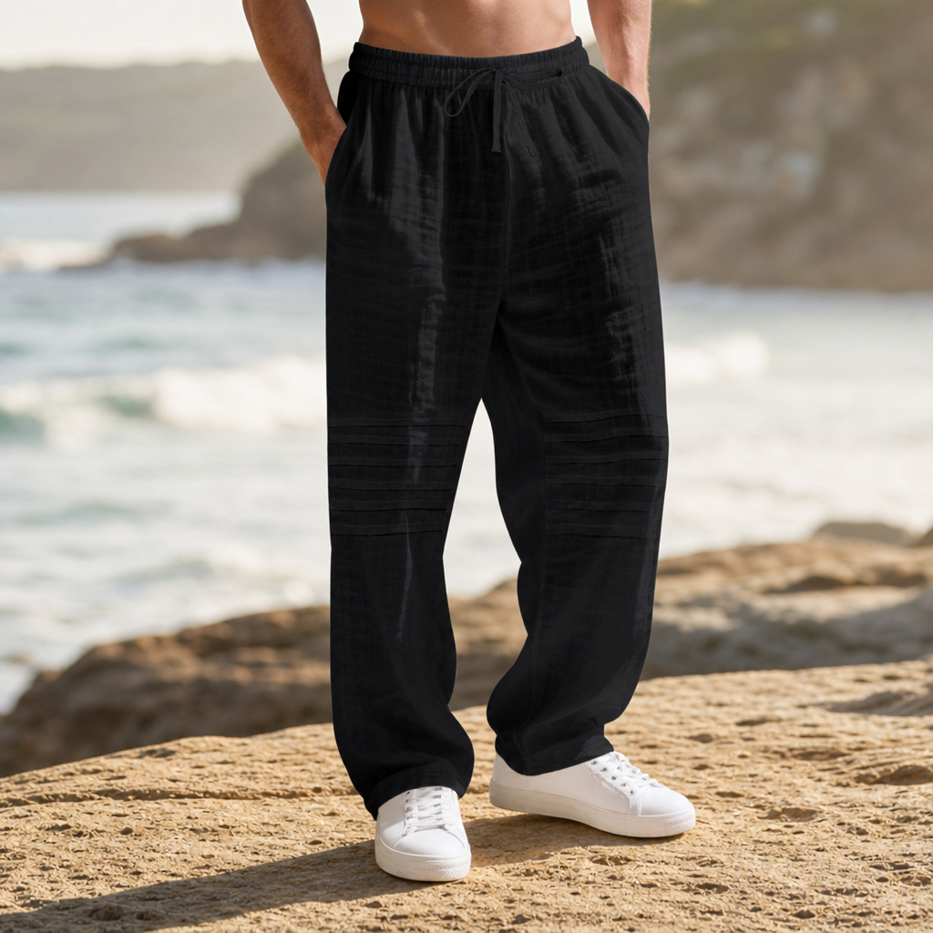 Poros Relaxed Linen Drawstring Pants in Black