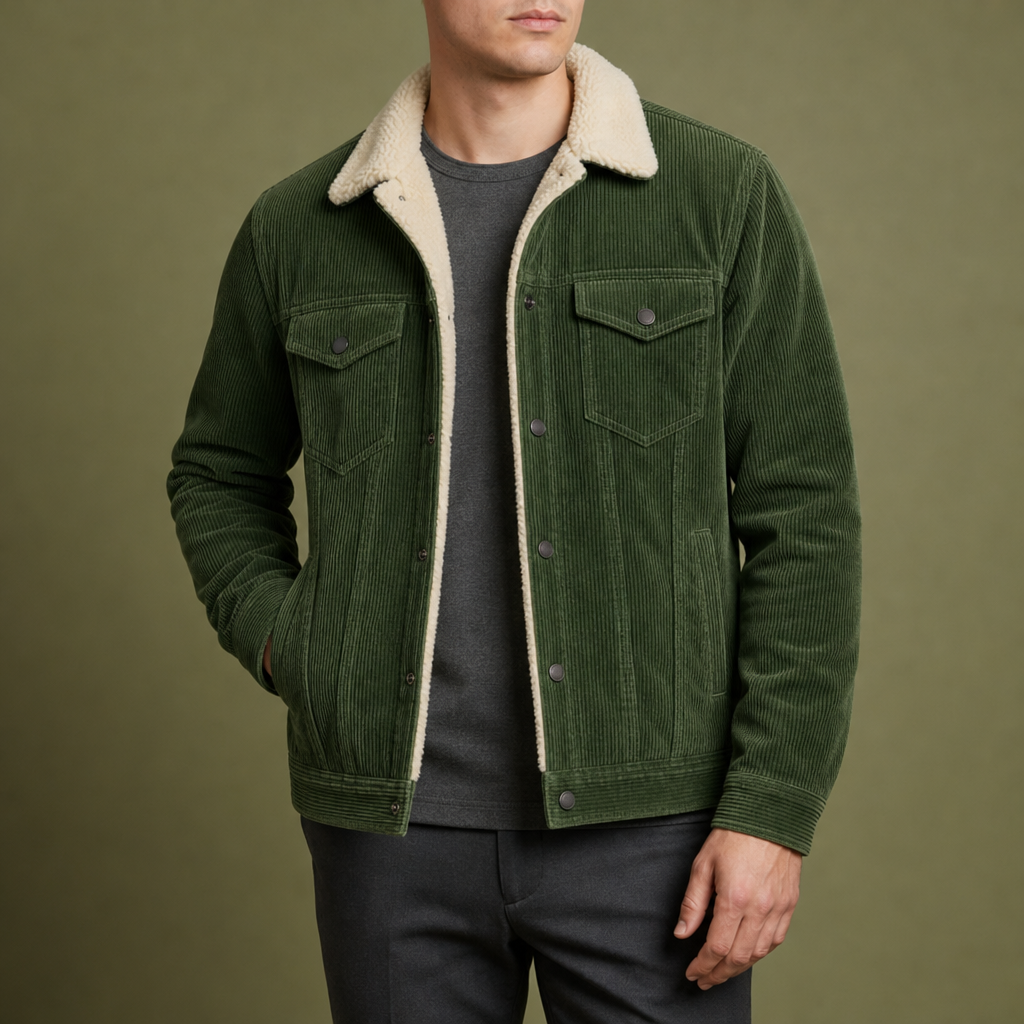 Portofino Sherpa Lined Corduroy Jacket in Green
