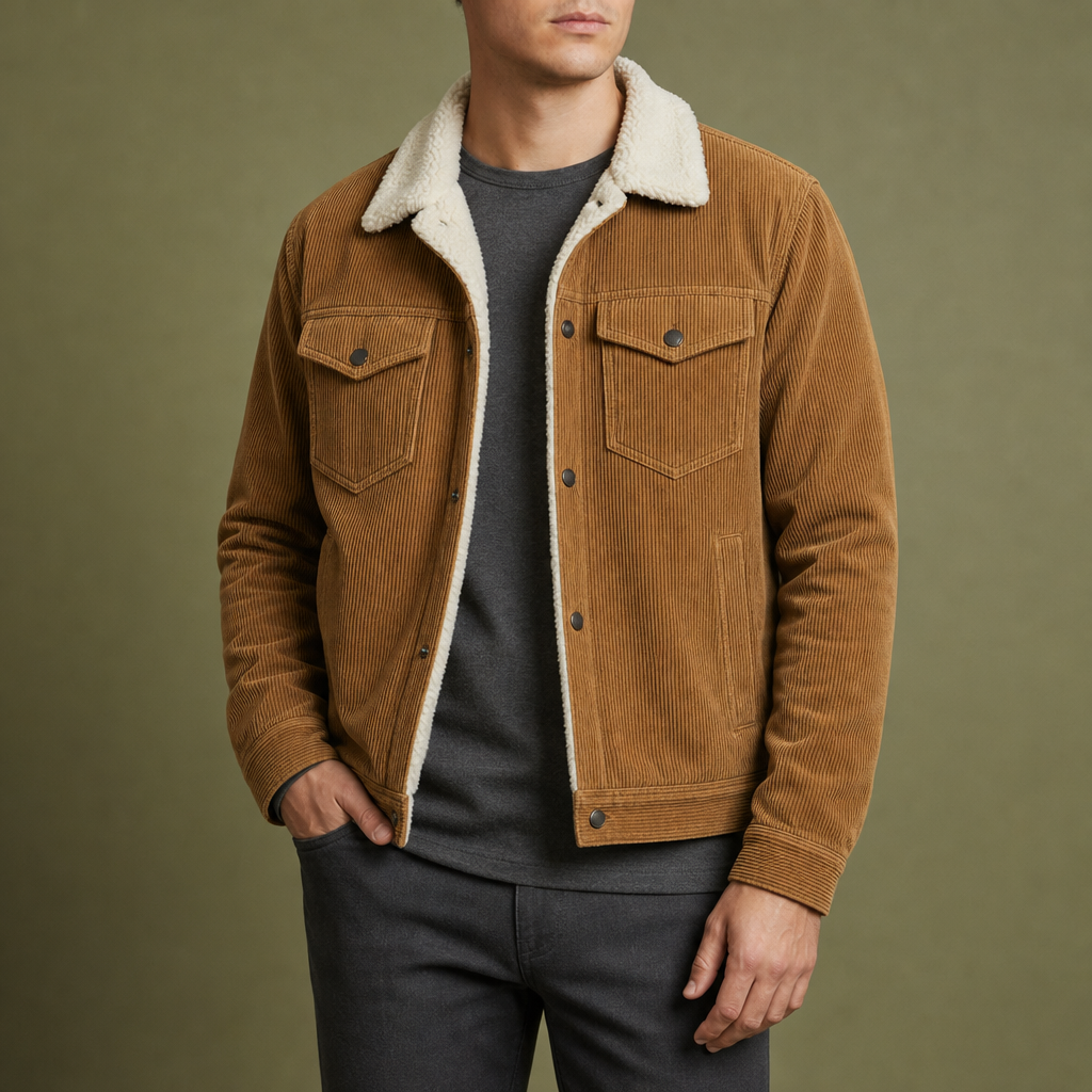 Portofino Sherpa Lined Corduroy Jacket in Brown