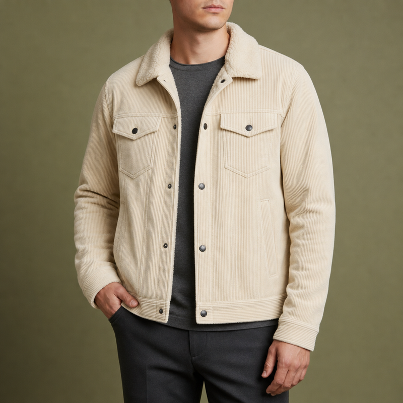 Portofino Sherpa Lined Corduroy Jacket in White