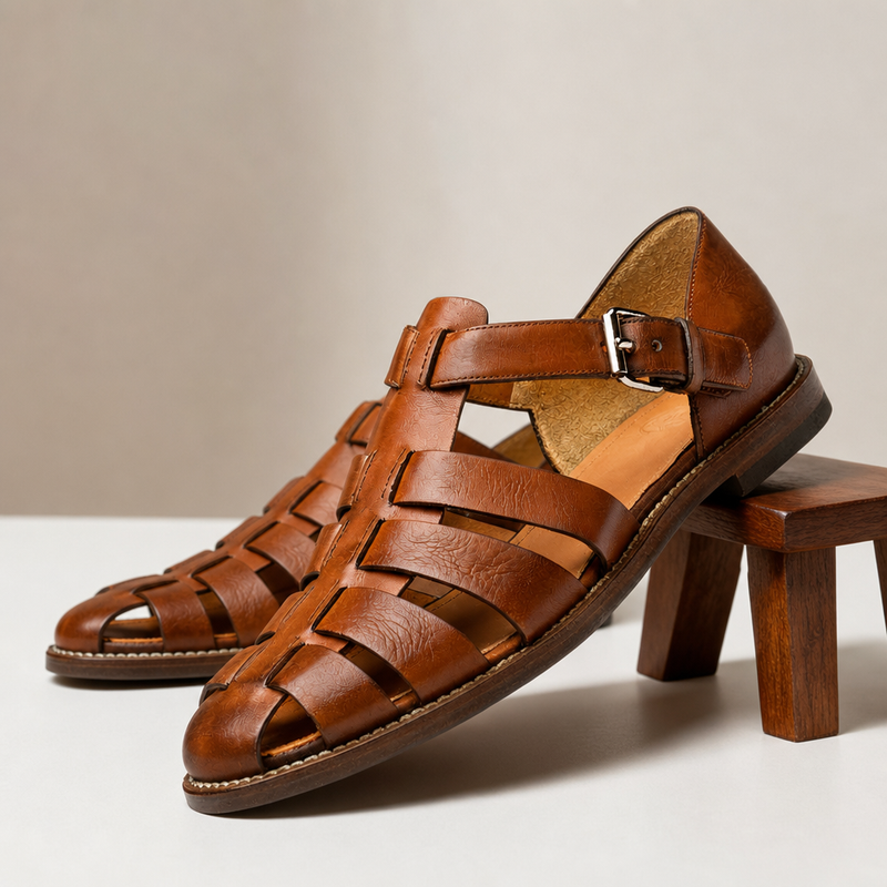 Pylos Leather Fisherman Sandals in Light Brown
