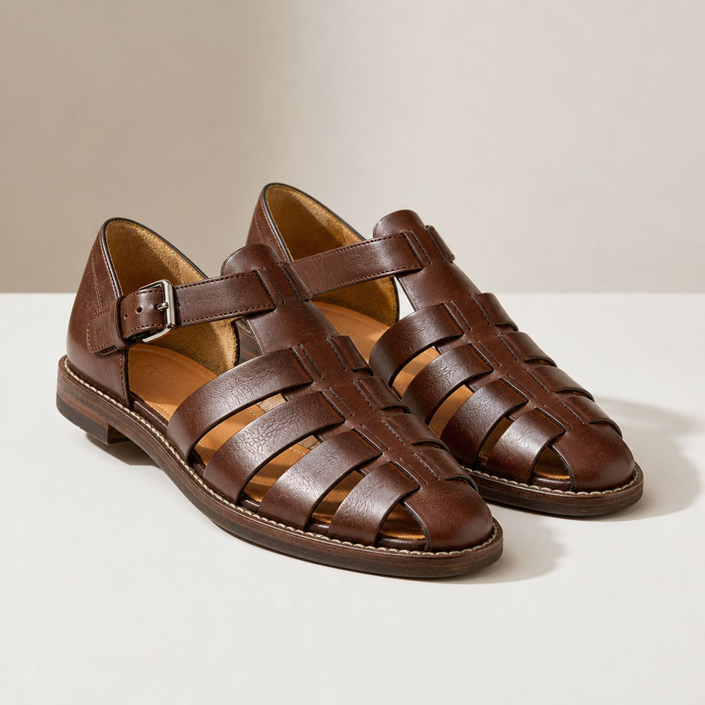Pylos Leather Fisherman Sandals in Dark Brown