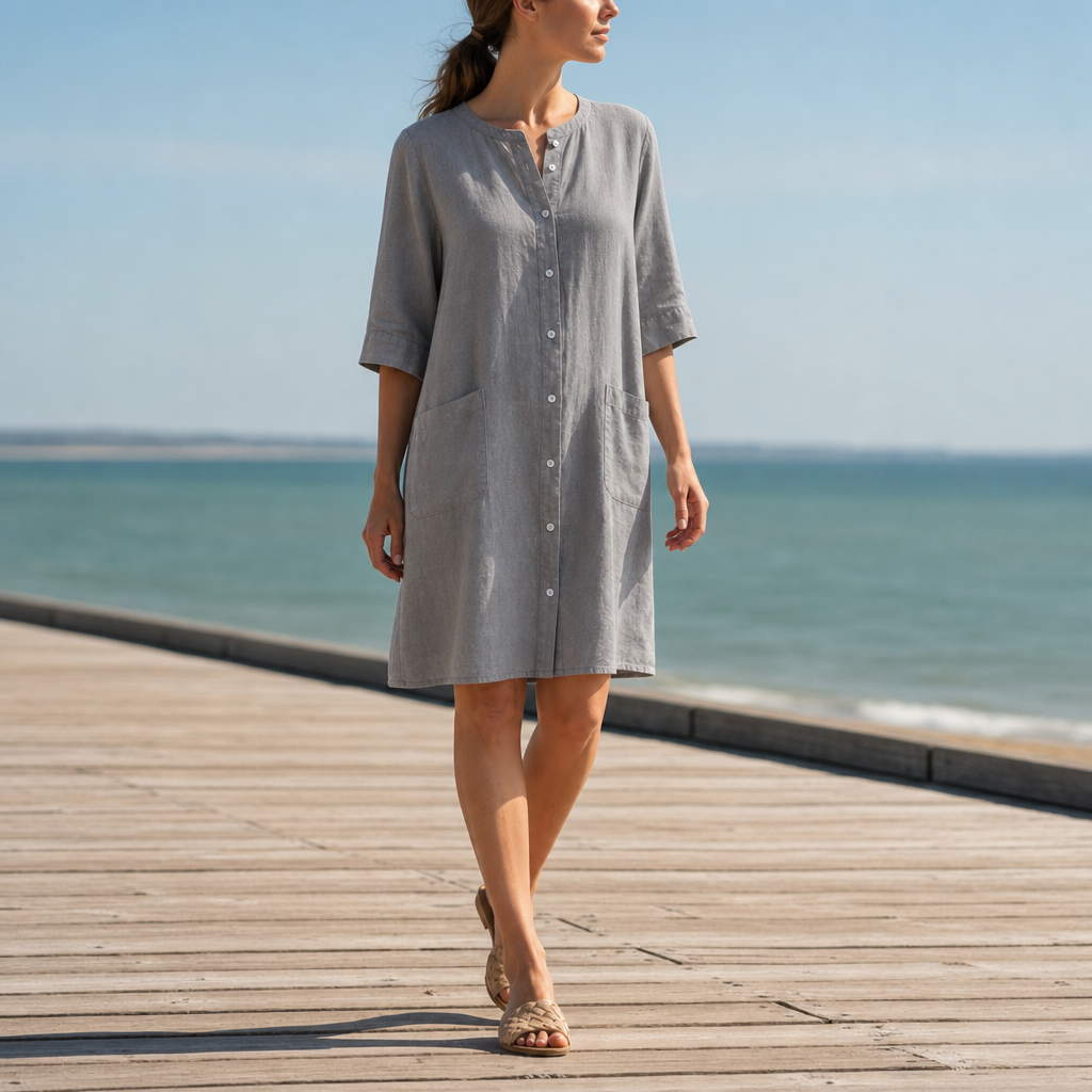 Ragusa Linen Shirt Dress in Grey