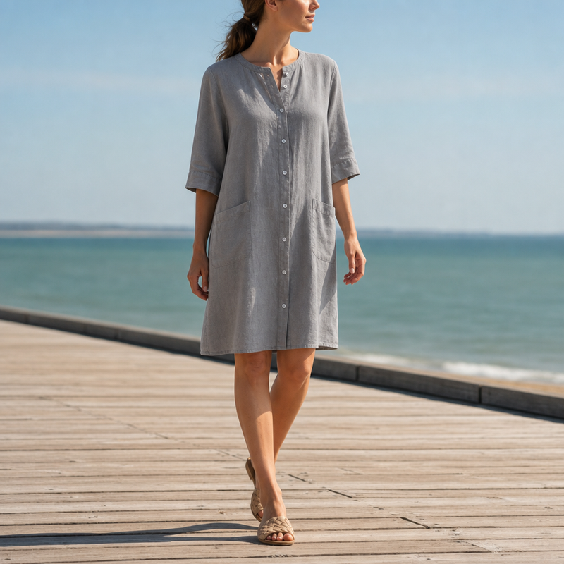 Ragusa Linen Shirt Dress in Grey