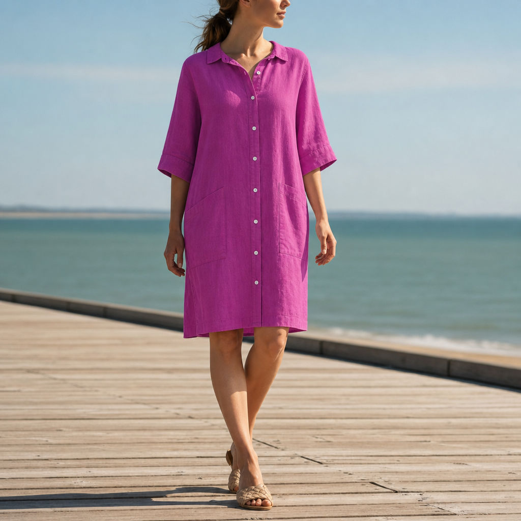Ragusa Linen Shirt Dress in Purple