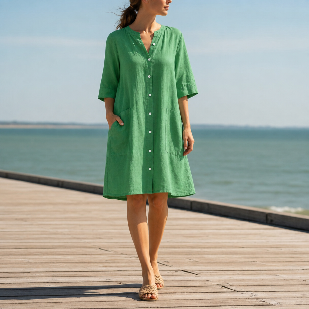 Ragusa Linen Shirt Dress in Green