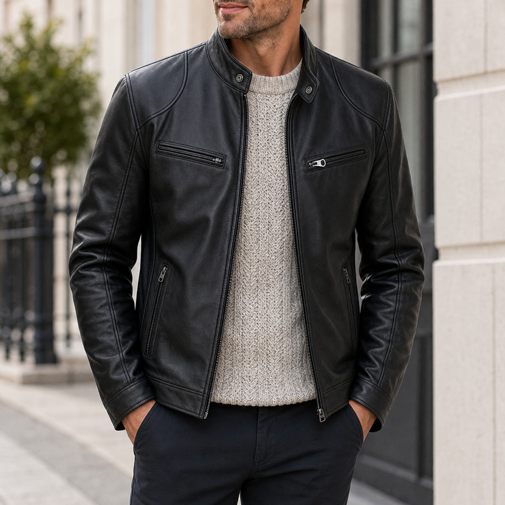 Rimini Leather Biker Jacket in Black