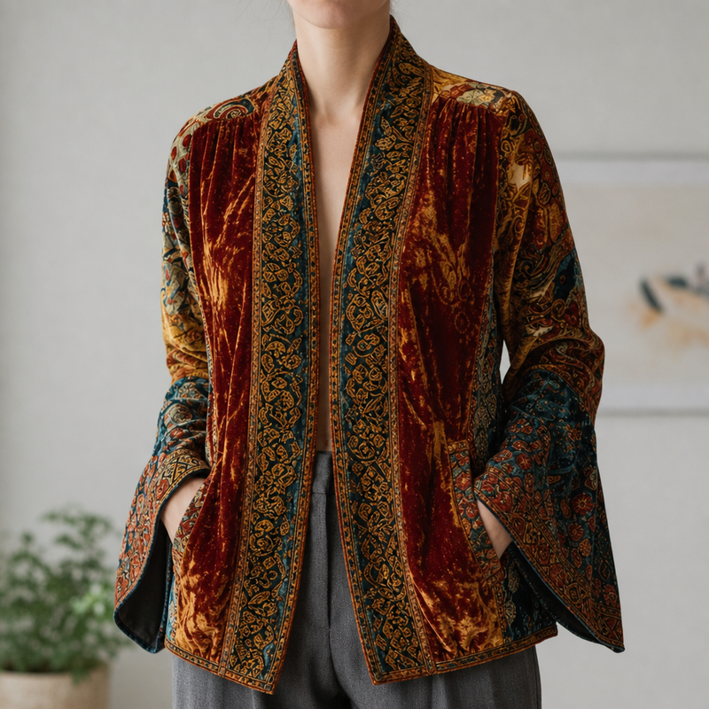 Rovinj Boho Velvet Kimono in Burgundy