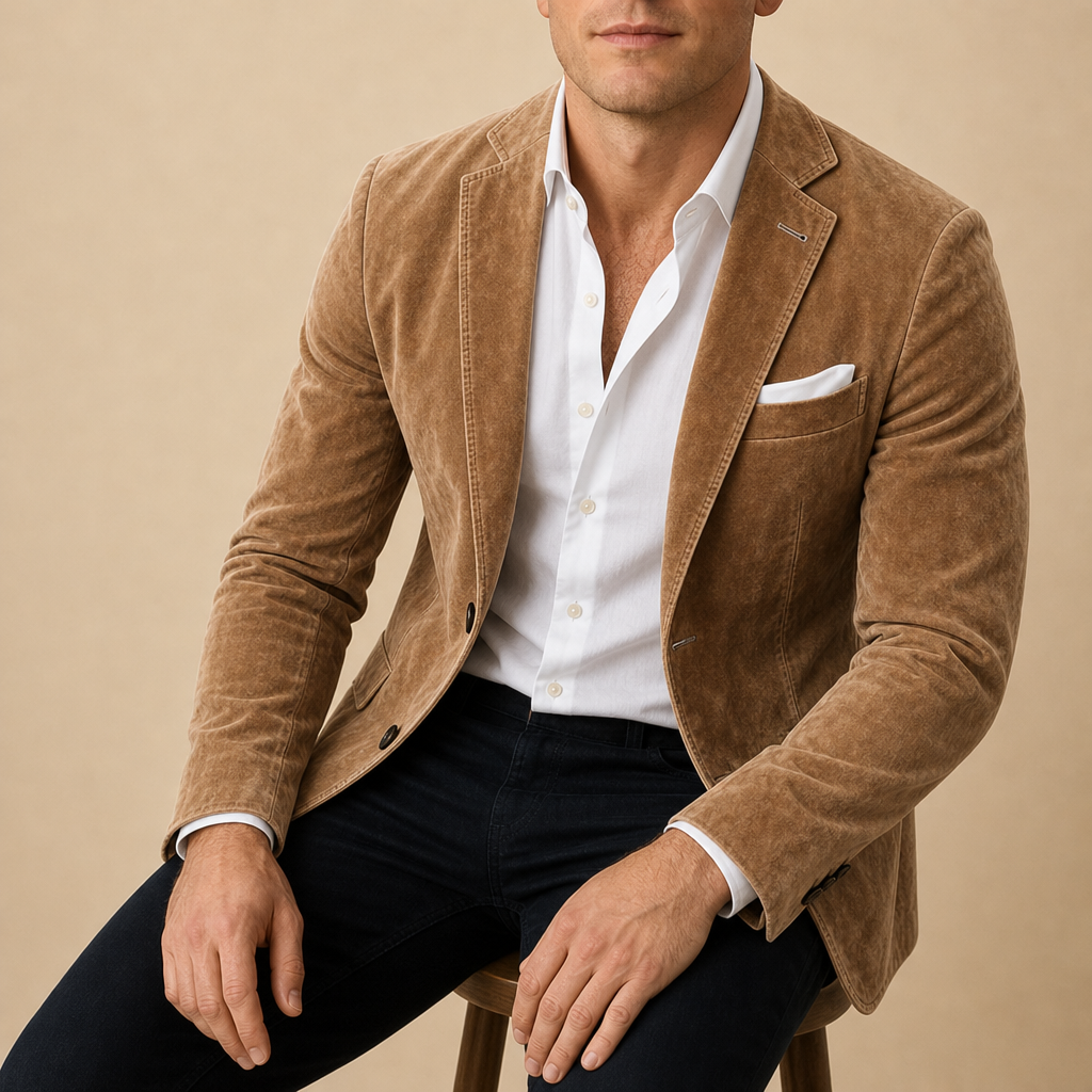 Santa Margherita Tailored Suede Blazer in Light Brown