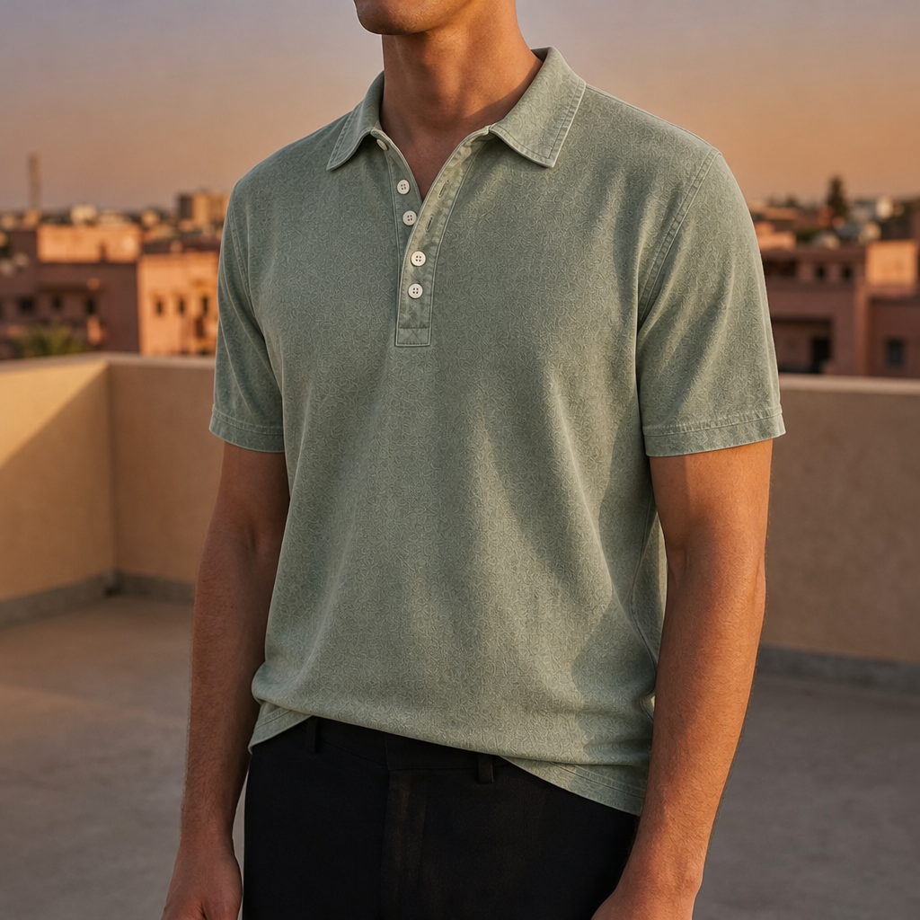 Sete Washed Cotton Polo in Sage Green