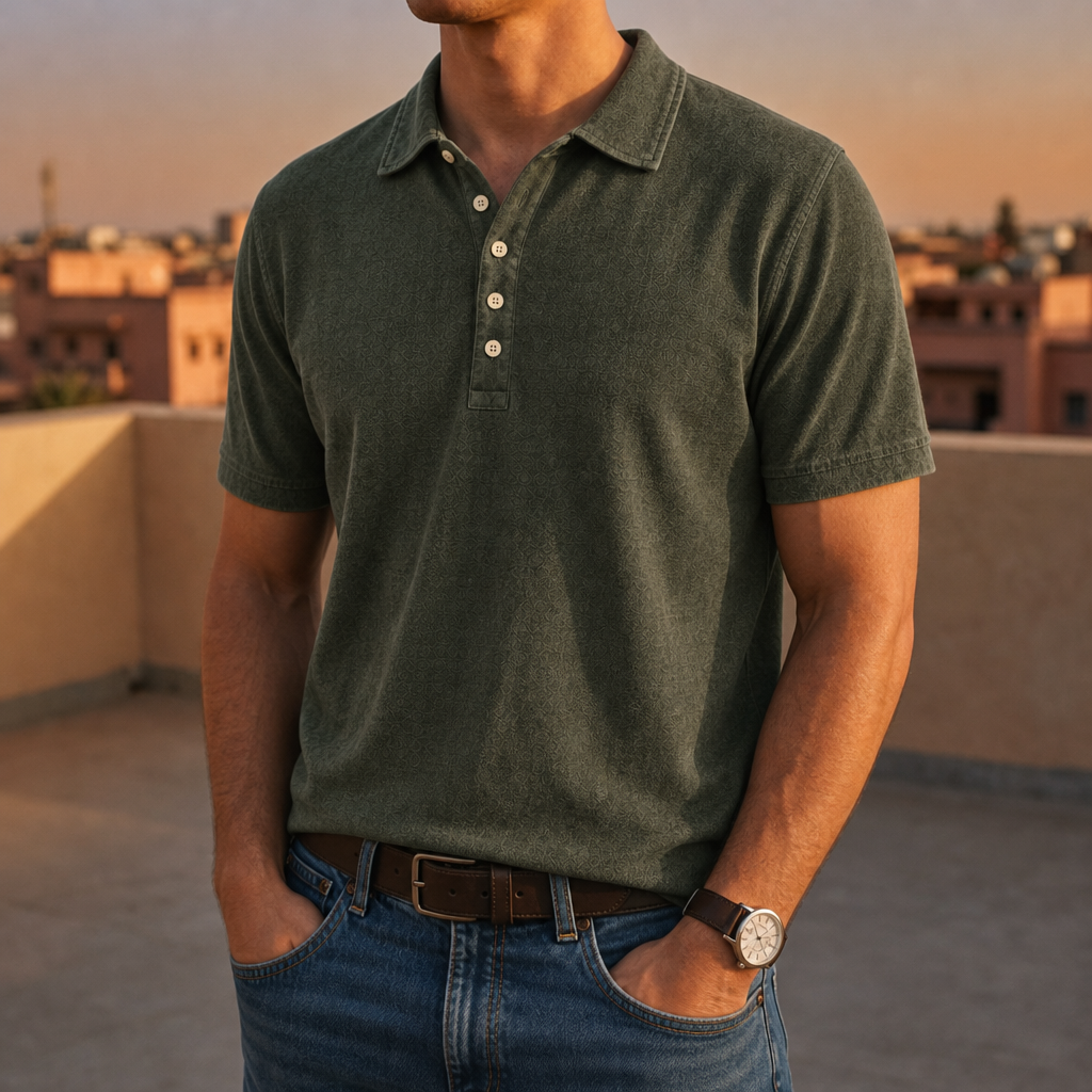 Sete Washed Cotton Polo in Army Green