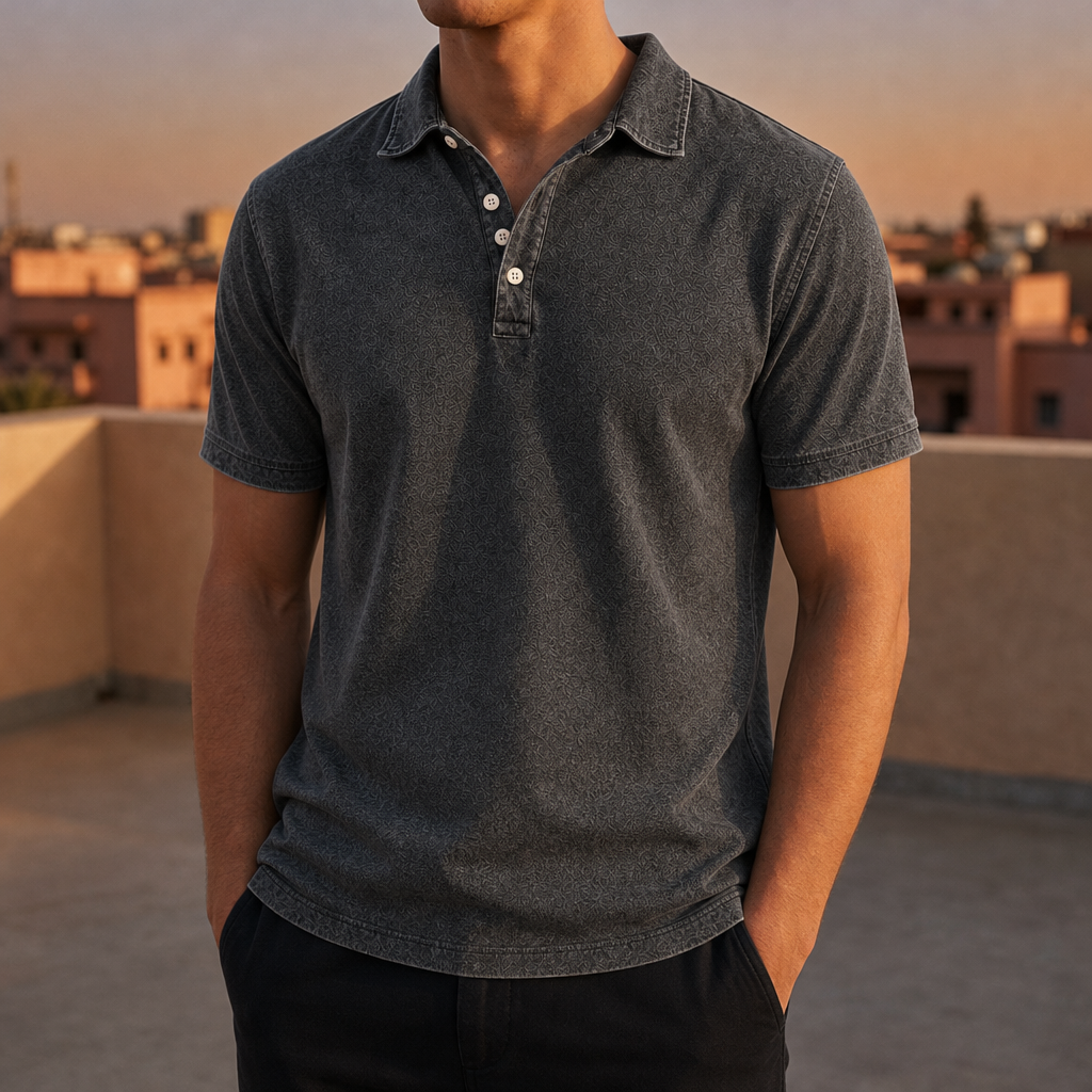 Sete Washed Cotton Polo in Dark Gray