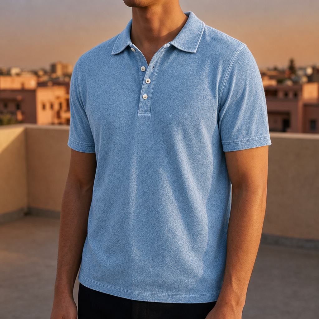 Sete Washed Cotton Polo in Mist Blue