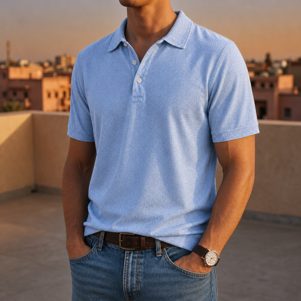 Sete Washed Cotton Polo in Light Blue