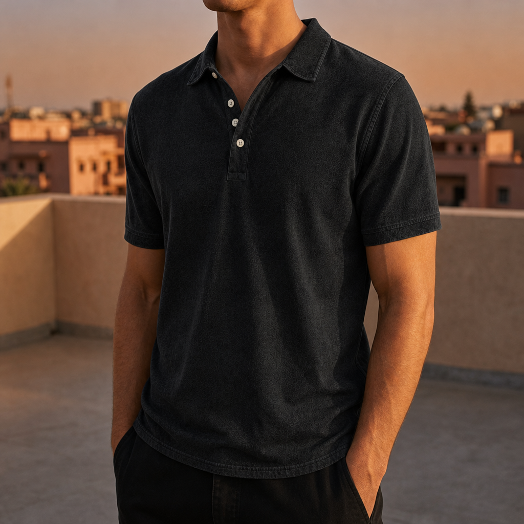Sete Washed Cotton Polo in Black