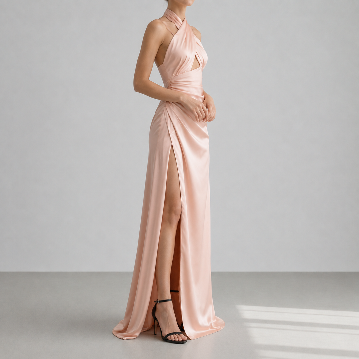 Sliema Halter Cutout Satin Gown