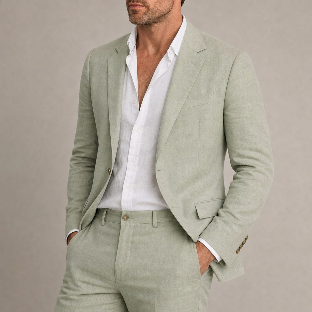 Skiathos Tailored Linen Suit Set in Green