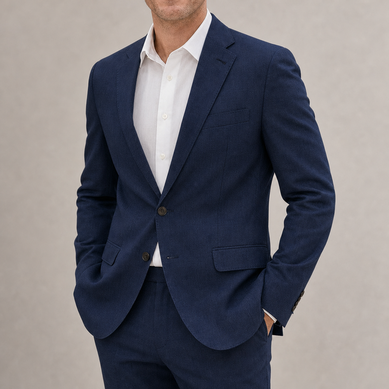 Skiathos Tailored Linen Suit Set in Navy Blue