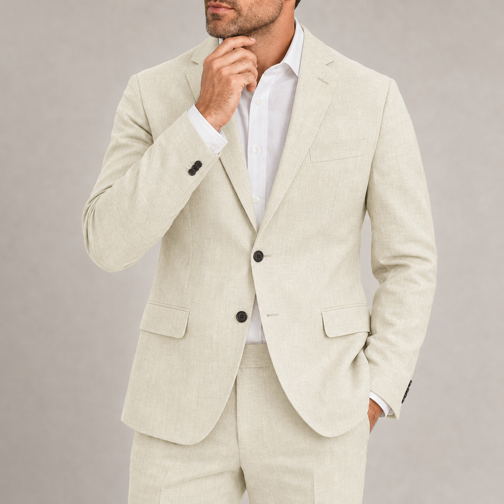 Skiathos Tailored Linen Suit Set in Off White