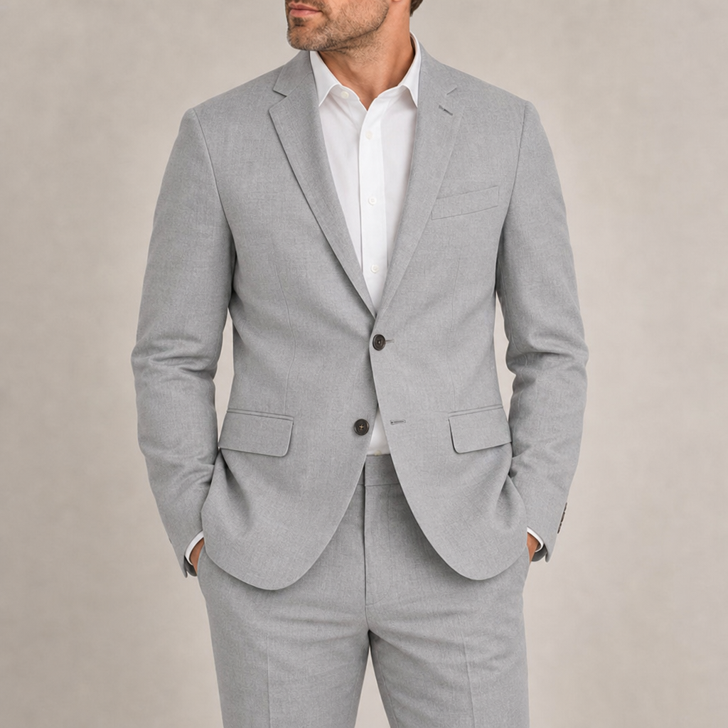 Skiathos Tailored Linen Suit Set in Silver