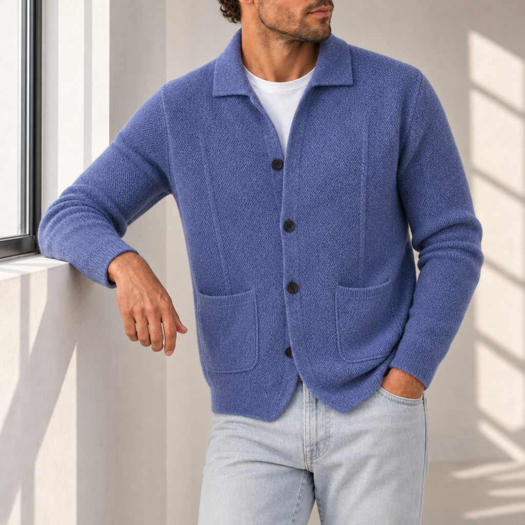 Sliema Cashmere Knit Cardigan in Sea Blue