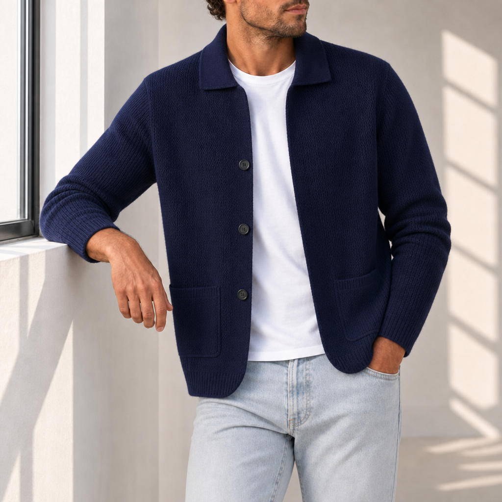 Sliema Cashmere Knit Cardigan in Navy Blue