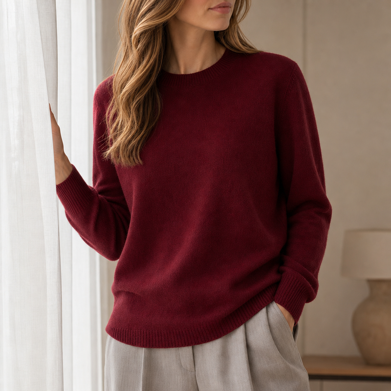 Sorrento Cashmere Crew Neck Sweater in Burgundy