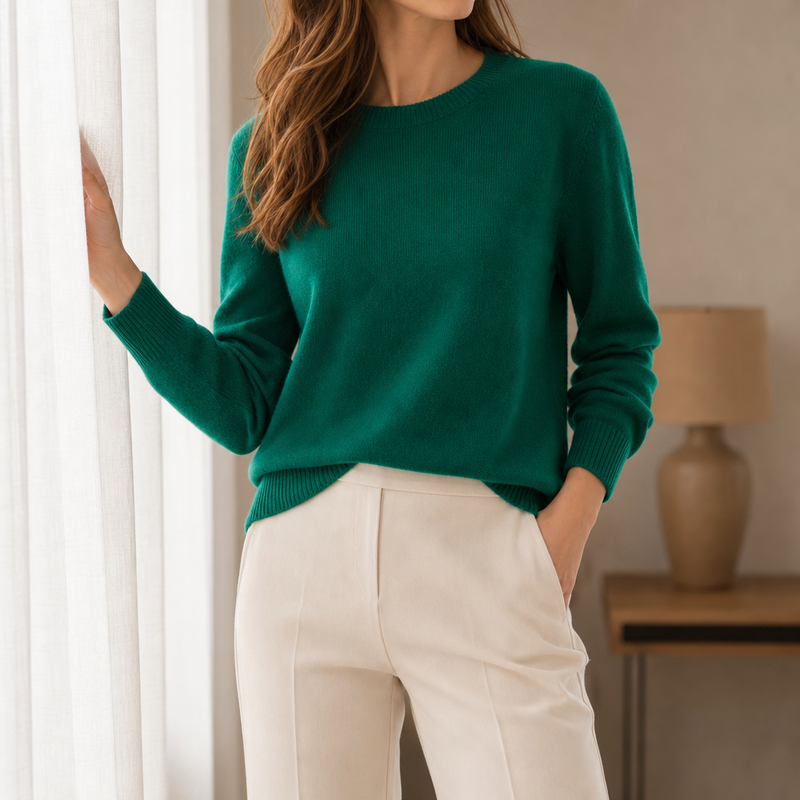 Sorrento Cashmere Crew Neck Sweater in Green