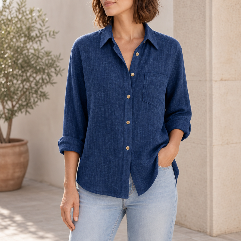 Spetses Relaxed Linen Shirt in Dark Blue
