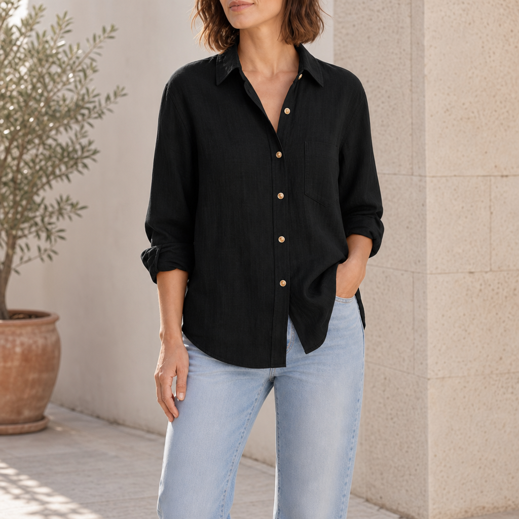 Spetses Relaxed Linen Shirt in Black