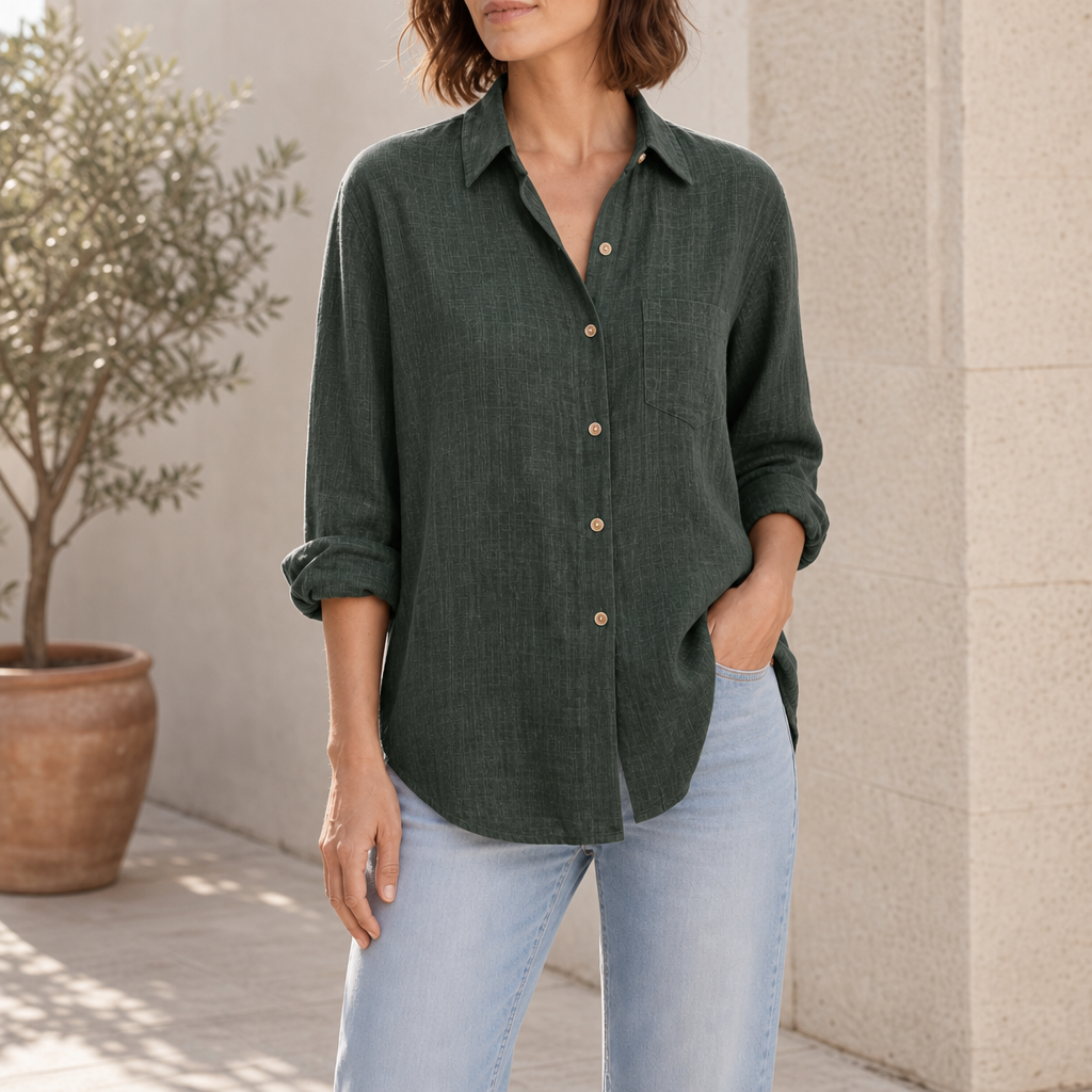 Spetses Relaxed Linen Shirt in Army Green