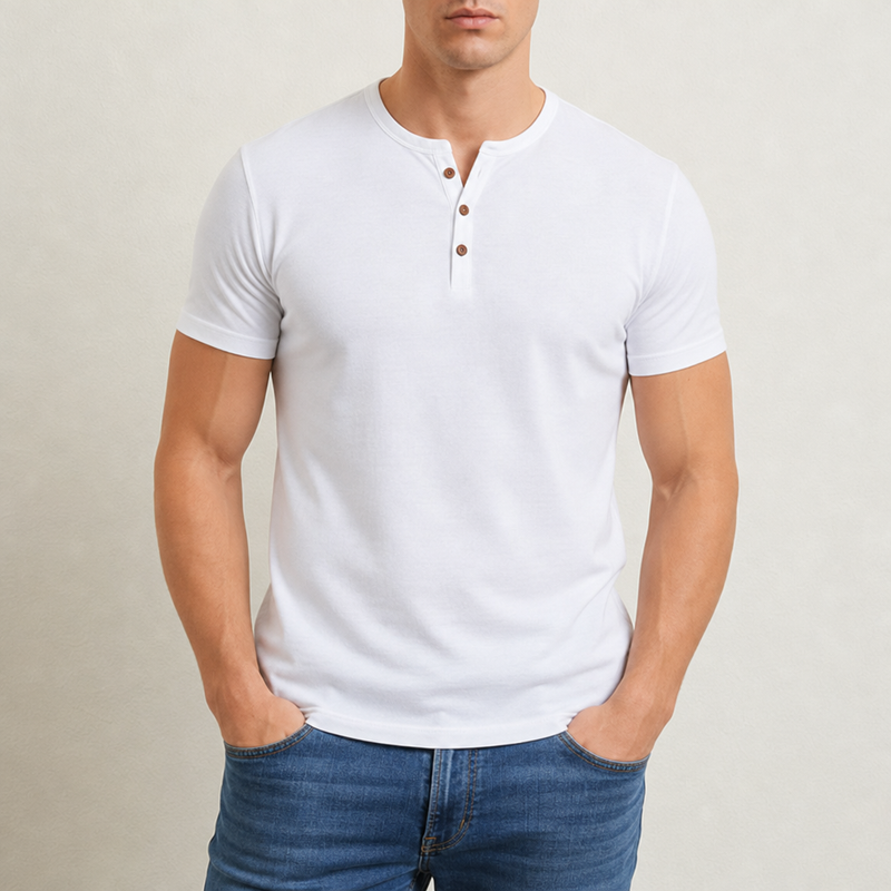 Spoleto Muscle Fit Henley Tee in White