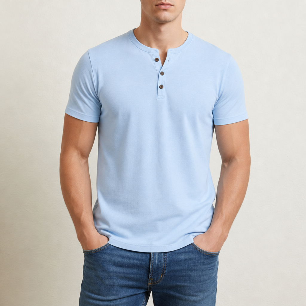 Spoleto Muscle Fit Henley Tee in Blue