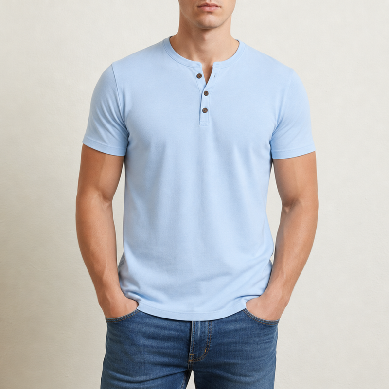 Spoleto Muscle Fit Henley Tee in Blue