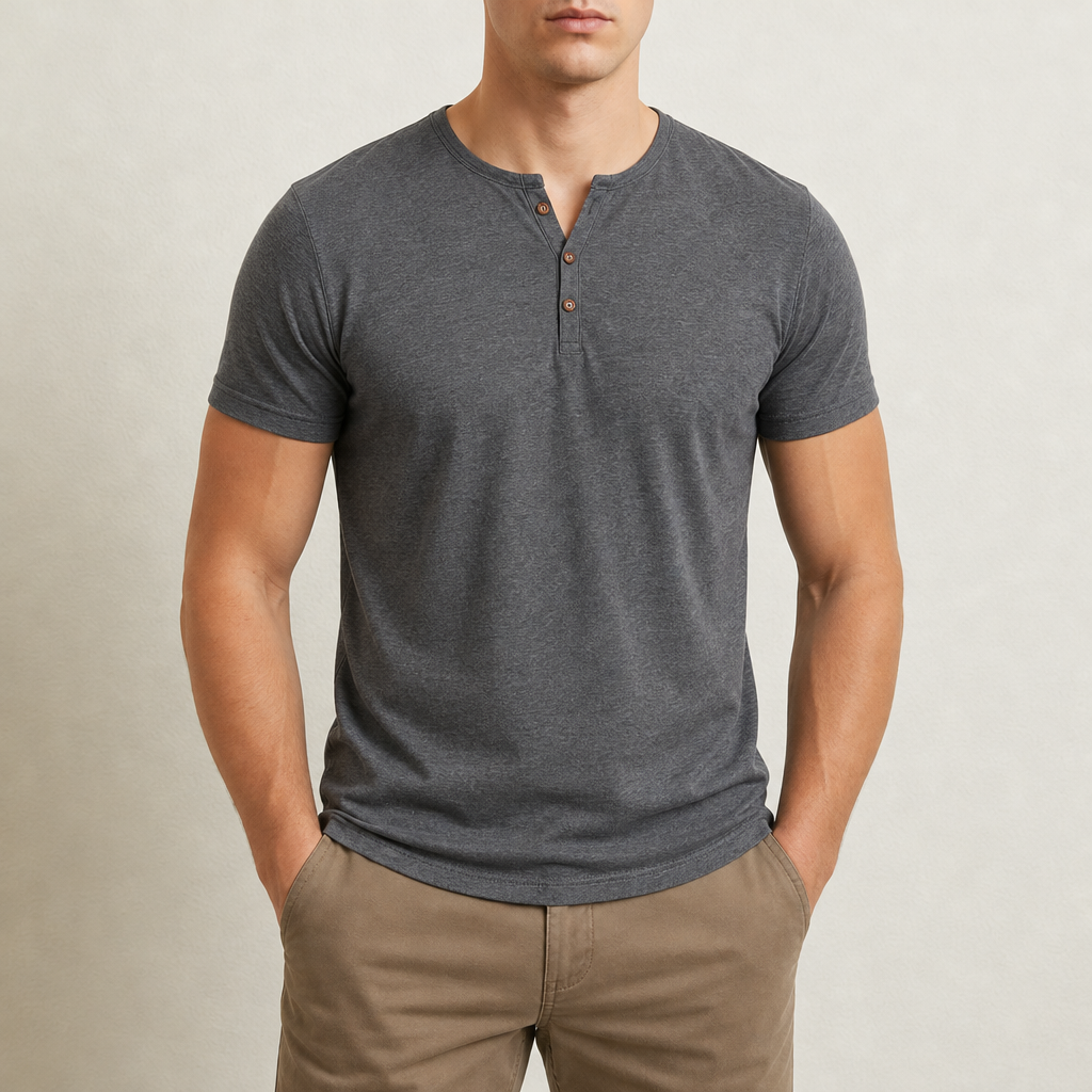 Spoleto Muscle Fit Henley Tee in Gray