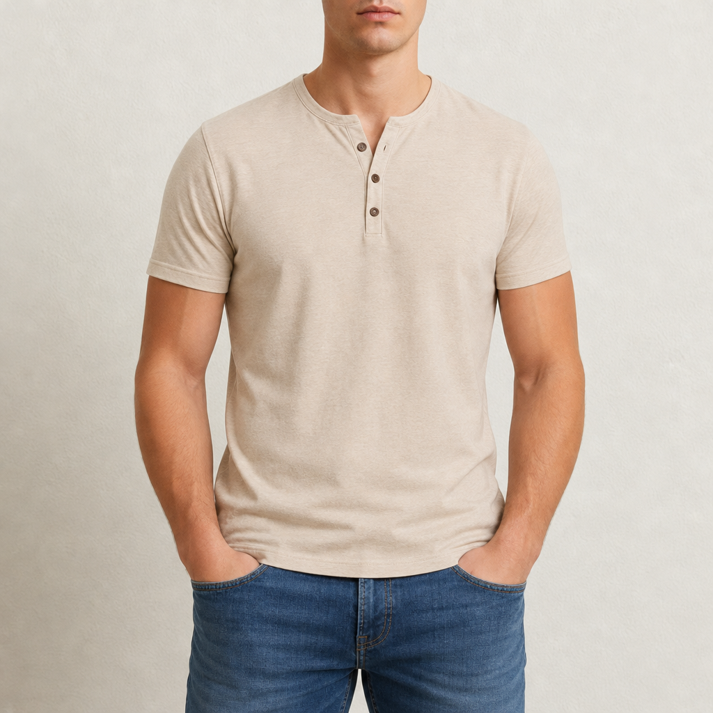 Spoleto Muscle Fit Henley Tee in Khaki