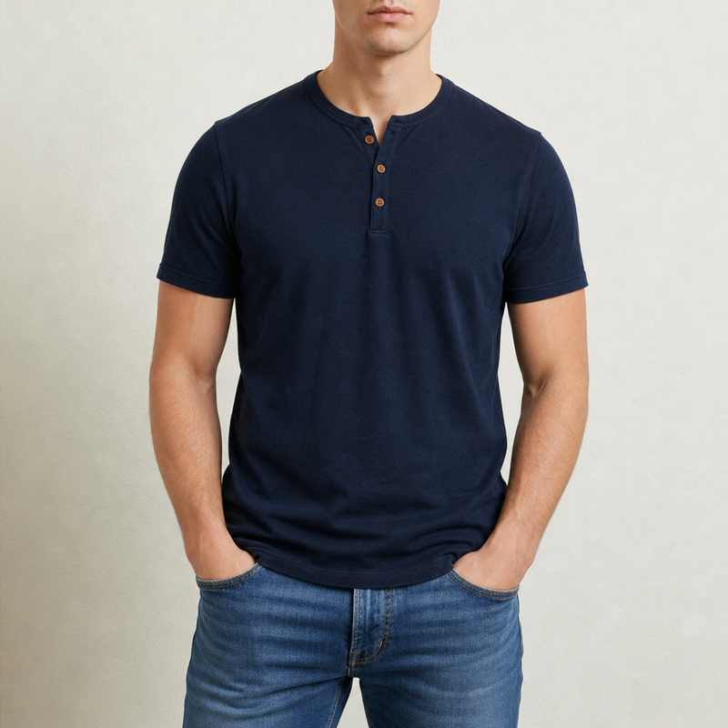 Spoleto Muscle Fit Henley Tee in Navy