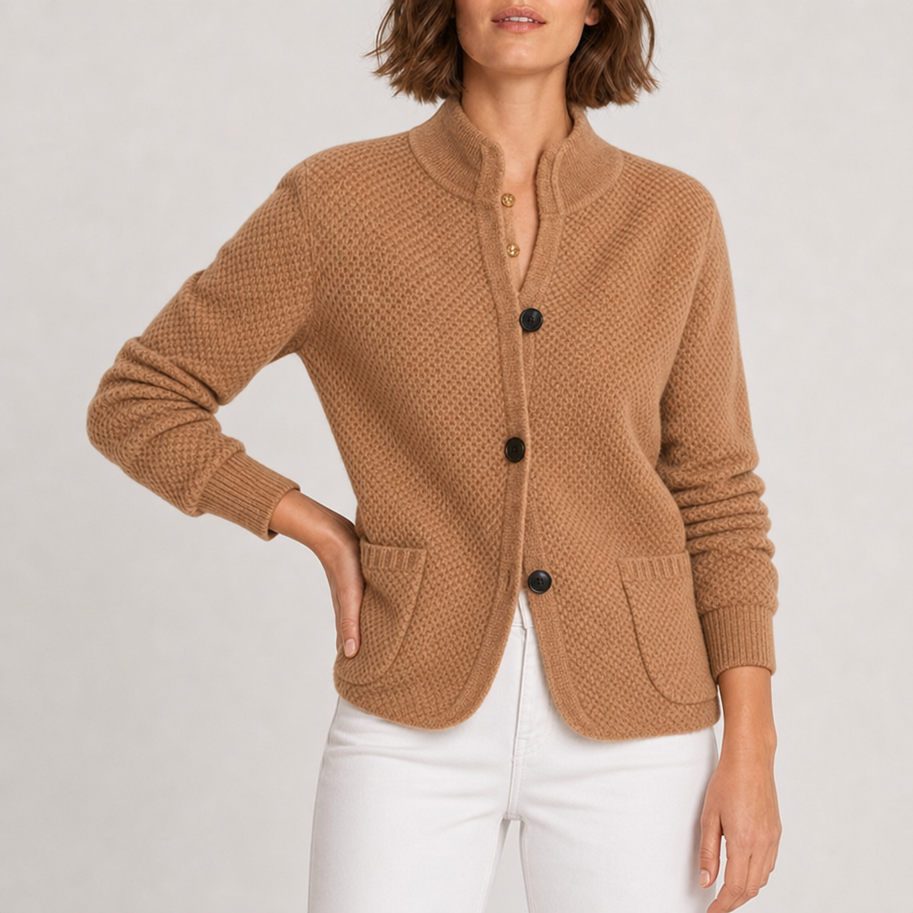 Tivoli Ribbed Knit Cardigan in Camel