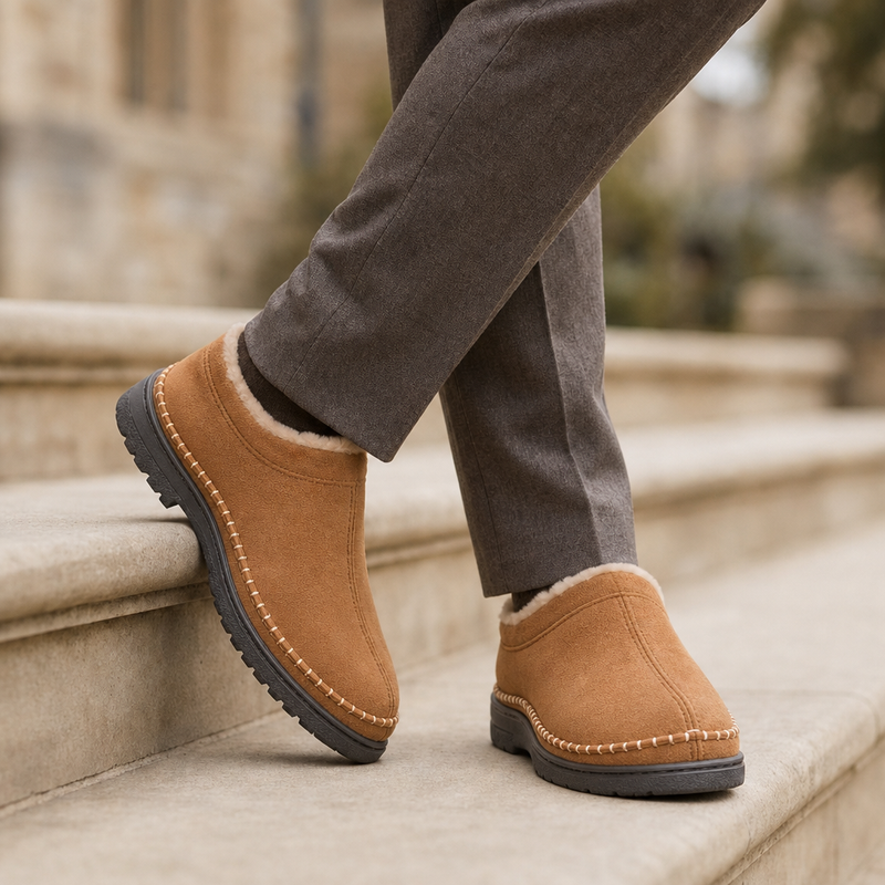 Toledo Fleece Lined Moccasin Slippers in Light Brown