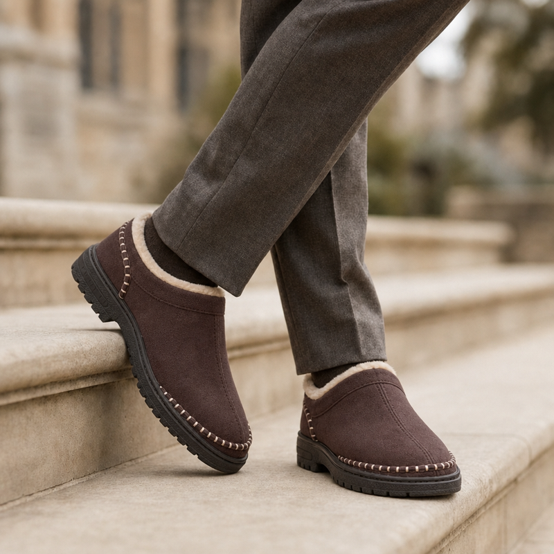 Toledo Fleece Lined Moccasin Slippers in Coffee