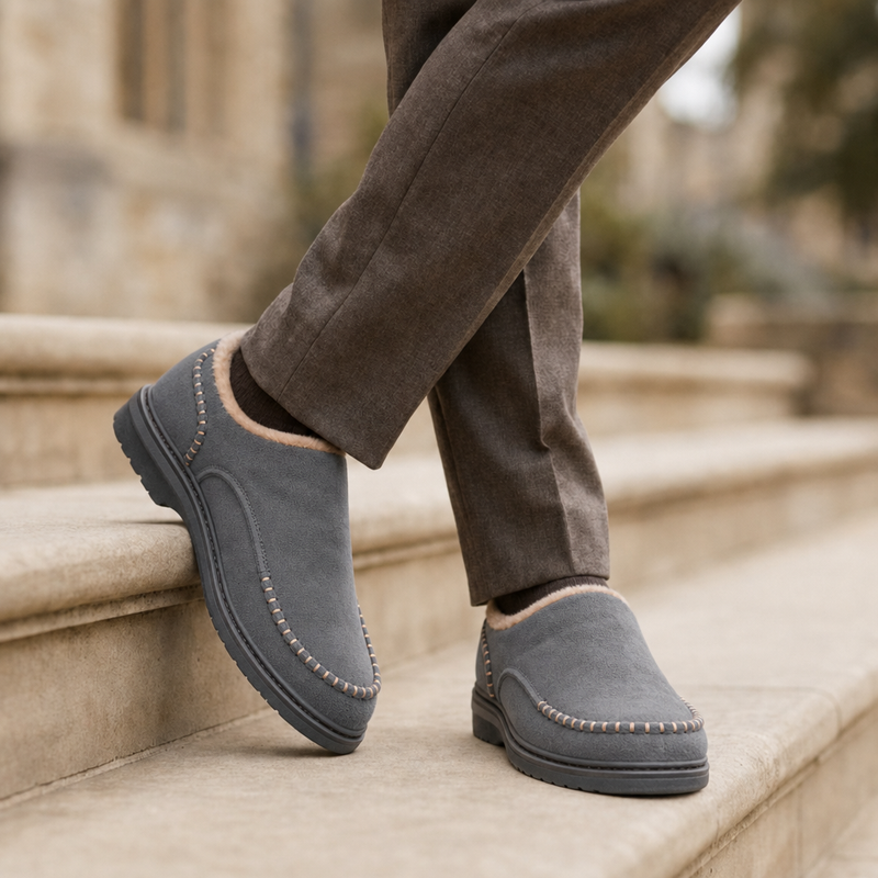 Toledo Fleece Lined Moccasin Slippers in Gray
